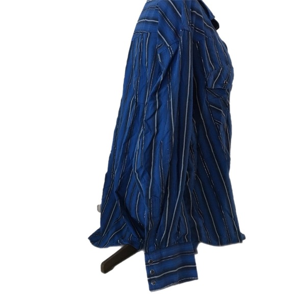 Wrangler Western Premium Snap Button Shirt Size 2XL Blue and Silver Stripes EUC - Picture 3 of 14